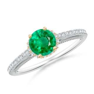 6mm AAA Vintage Inspired Round Emerald & Diamond Filigree Ring in White Gold Yellow Gold