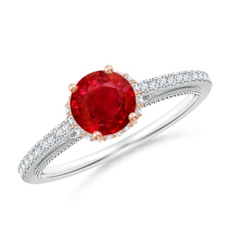 6mm AAA Vintage Inspired Round Ruby & Diamond Filigree Ring in White Gold Rose Gold
