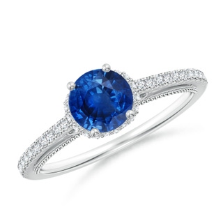 6mm AAA Vintage Inspired Round Sapphire & Diamond Filigree Ring in White Gold