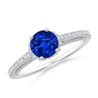 6mm AAAA Vintage Inspired Round Sapphire & Diamond Filigree Ring in White Gold