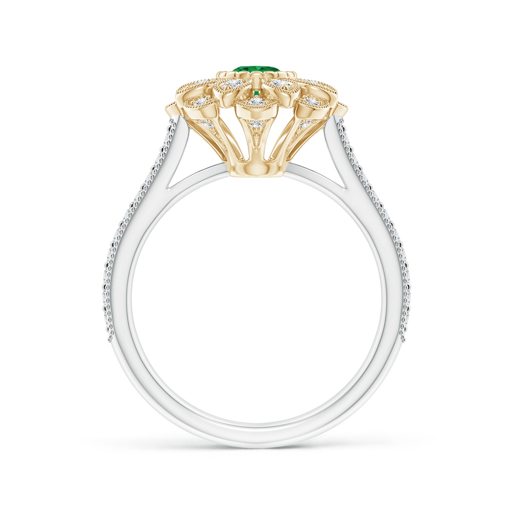 4.5mm AAA Vintage Inspired Emerald Floral Halo Ring with Milgrain in White Gold Yellow Gold Product Image