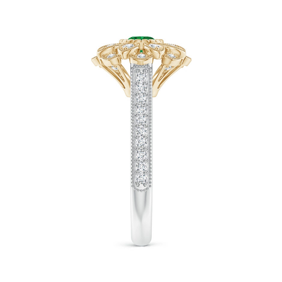 4.5mm AAA Vintage Inspired Emerald Floral Halo Ring with Milgrain in White Gold Yellow Gold Product Image