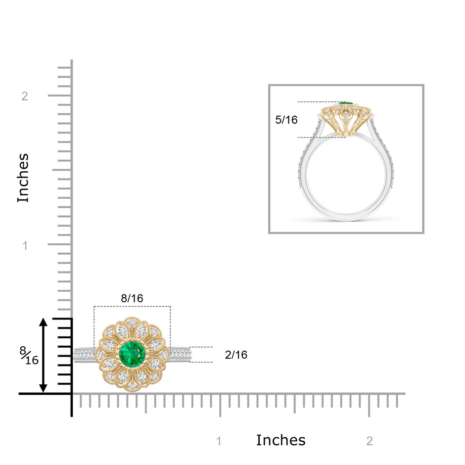 4.5mm AAA Vintage Inspired Emerald Floral Halo Ring with Milgrain in White Gold Yellow Gold Product Image