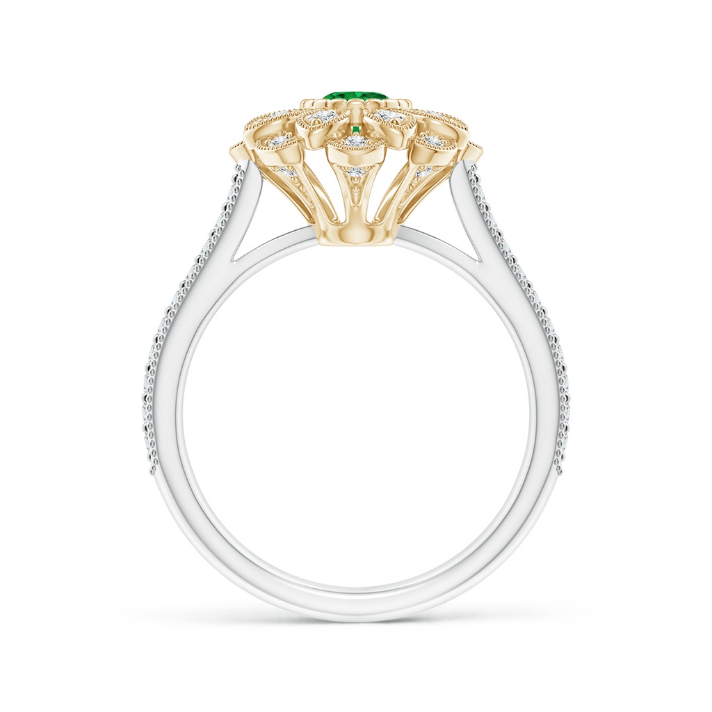 4.5mm AAAA Vintage Inspired Emerald Floral Halo Ring with Milgrain in White Gold Yellow Gold Product Image
