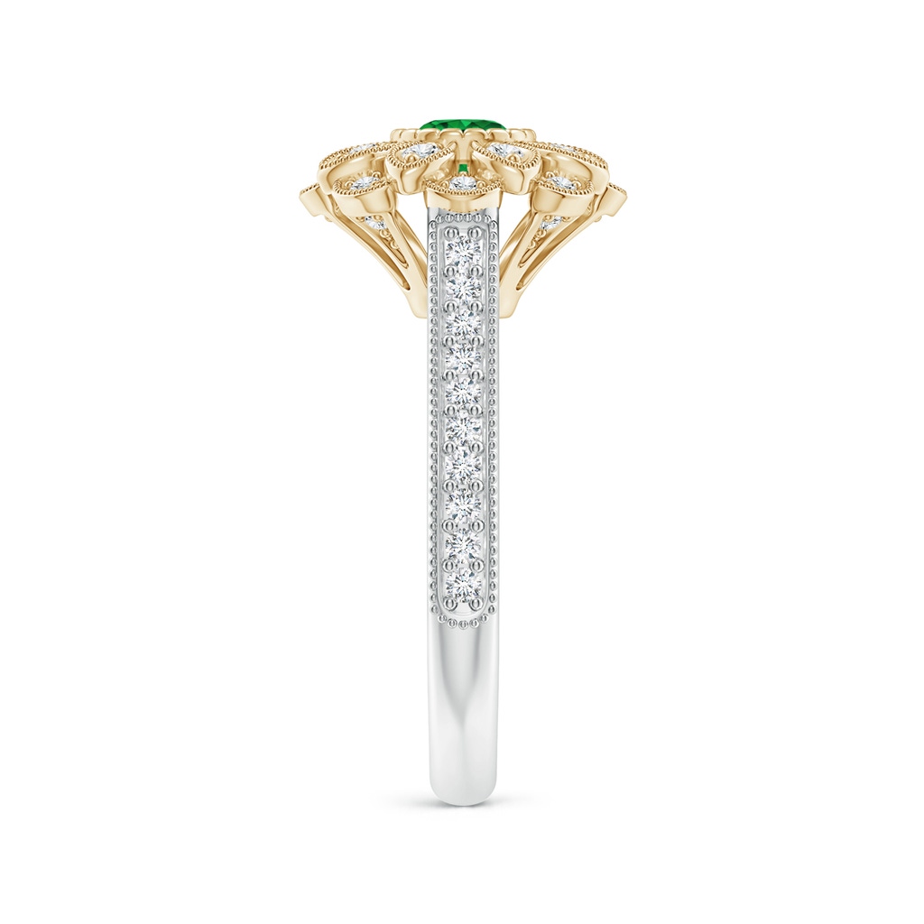 4.5mm AAAA Vintage Inspired Emerald Floral Halo Ring with Milgrain in White Gold Yellow Gold Product Image