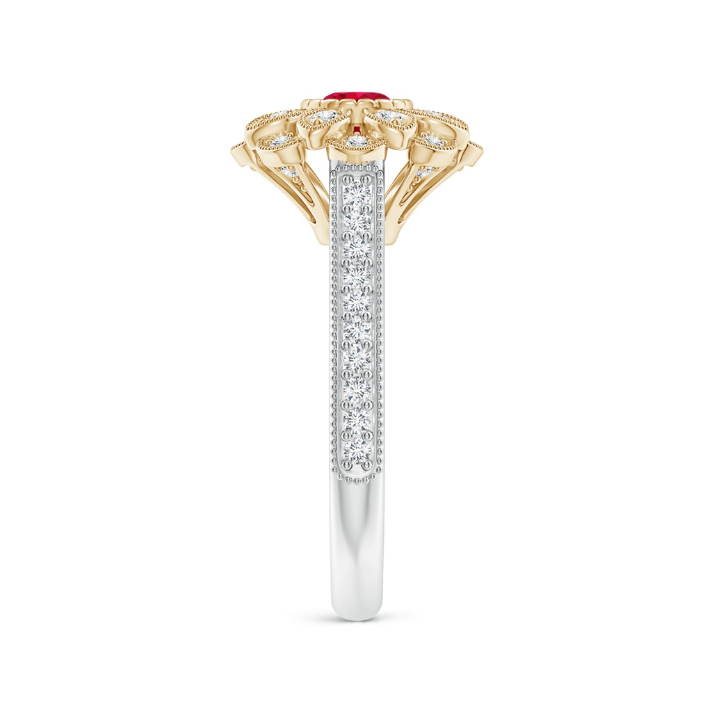 4.5mm AAA Vintage Inspired Ruby Floral Halo Ring with Milgrain in White Gold Yellow Gold Product Image