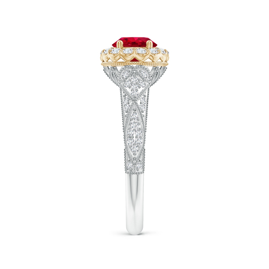 6mm AAA Vintage Inspired Round Ruby Halo Ring with Ornate Shank in White Gold Yellow Gold Product Image