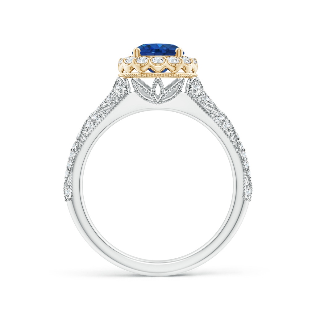 6mm AAA Vintage Inspired Round Sapphire Halo Ring with Ornate Shank in White Gold Yellow Gold Product Image