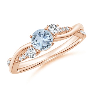 5mm A Nature Inspired Aquamarine & Diamond Twisted Vine Ring in 9K Rose Gold