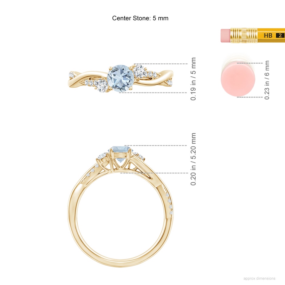 5mm A Nature Inspired Aquamarine & Diamond Twisted Vine Ring in Yellow Gold ruler