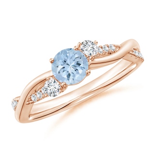 5mm AA Nature Inspired Aquamarine & Diamond Twisted Vine Ring in Rose Gold