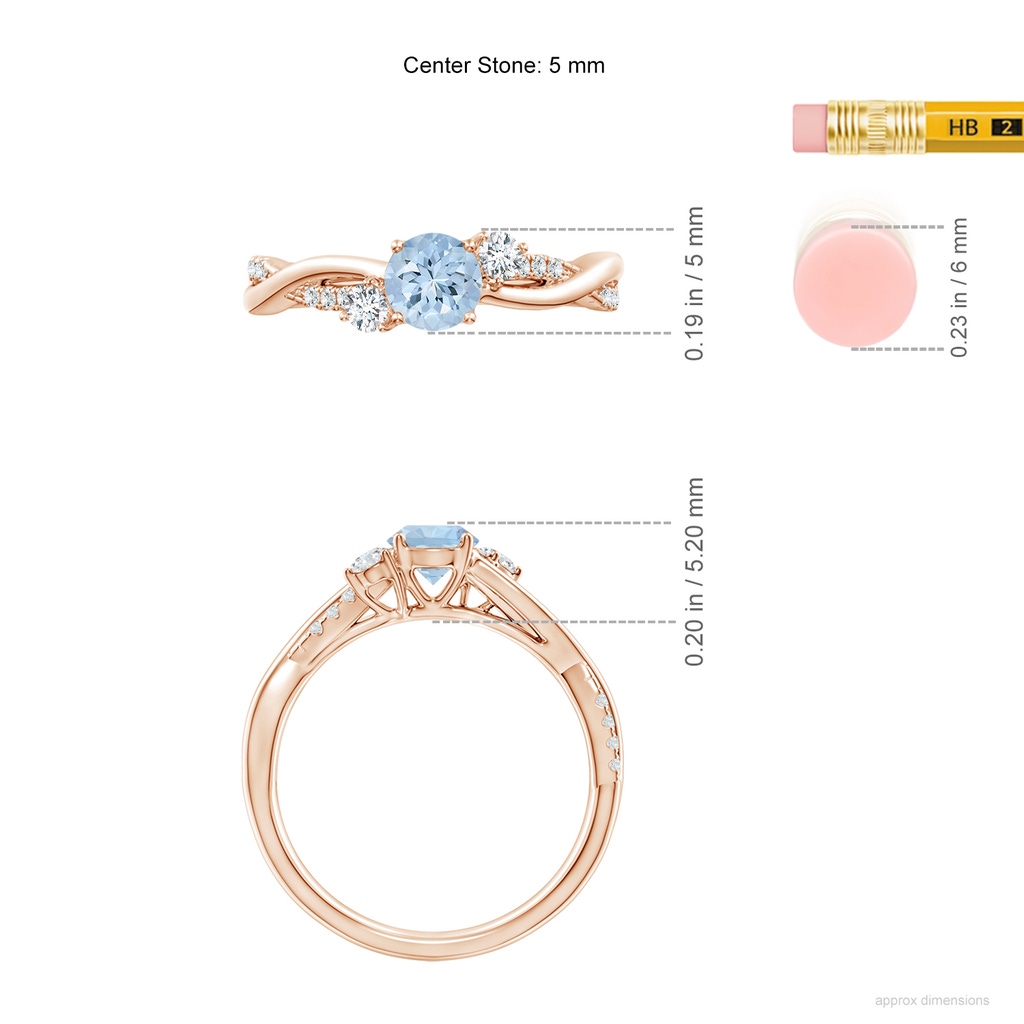5mm AA Nature Inspired Aquamarine & Diamond Twisted Vine Ring in Rose Gold ruler