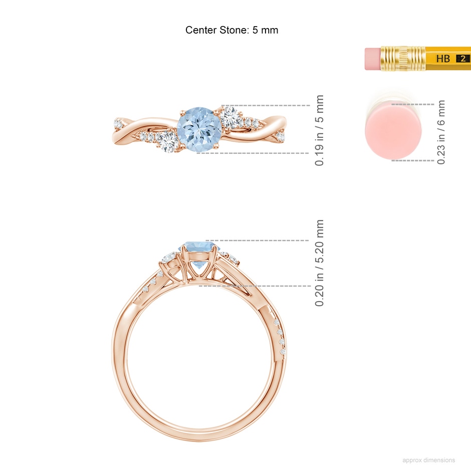 5mm AA Nature Inspired Aquamarine & Diamond Twisted Vine Ring in Rose Gold ruler