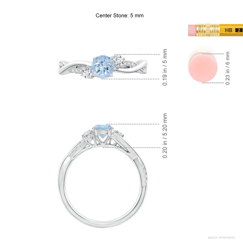 5mm AA Nature Inspired Aquamarine & Diamond Twisted Vine Ring in White Gold ruler