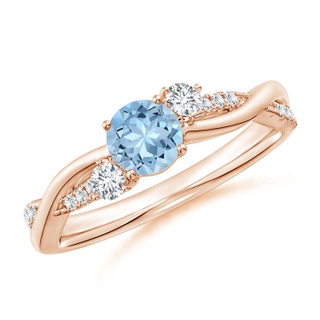 5mm AAA Nature Inspired Aquamarine & Diamond Twisted Vine Ring in 9K Rose Gold