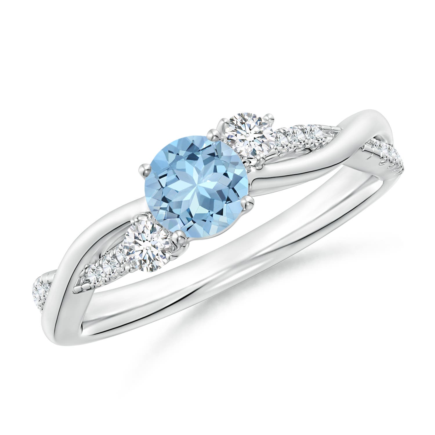 5mm AAA Nature Inspired Aquamarine & Diamond Twisted Vine Ring in P950 Platinum