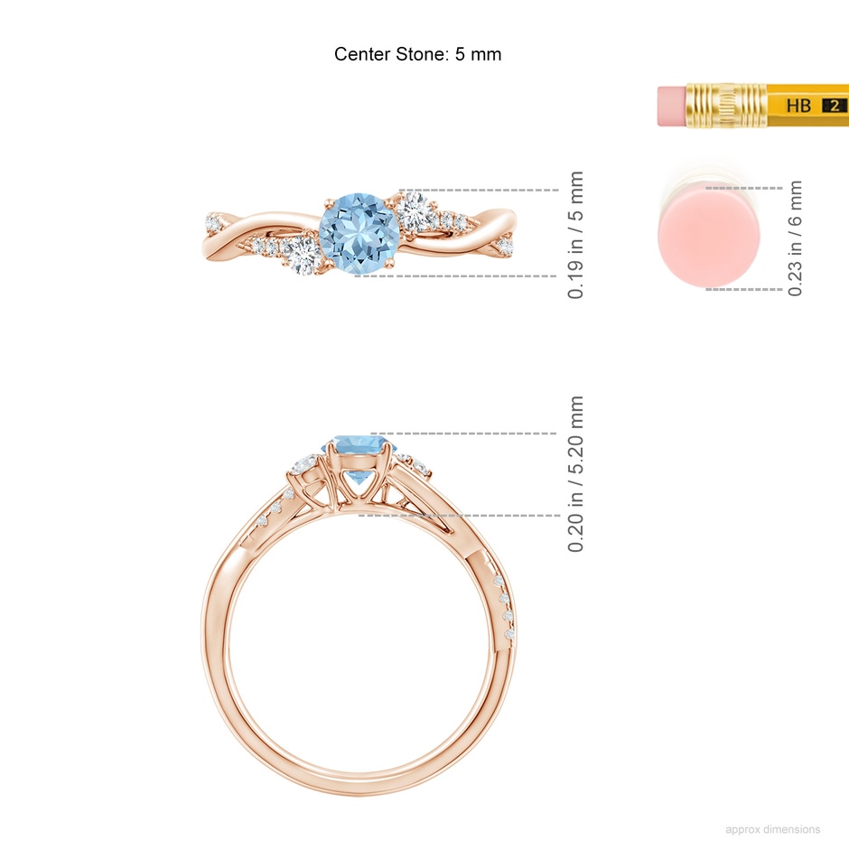 5mm AAA Nature Inspired Aquamarine & Diamond Twisted Vine Ring in Rose Gold ruler