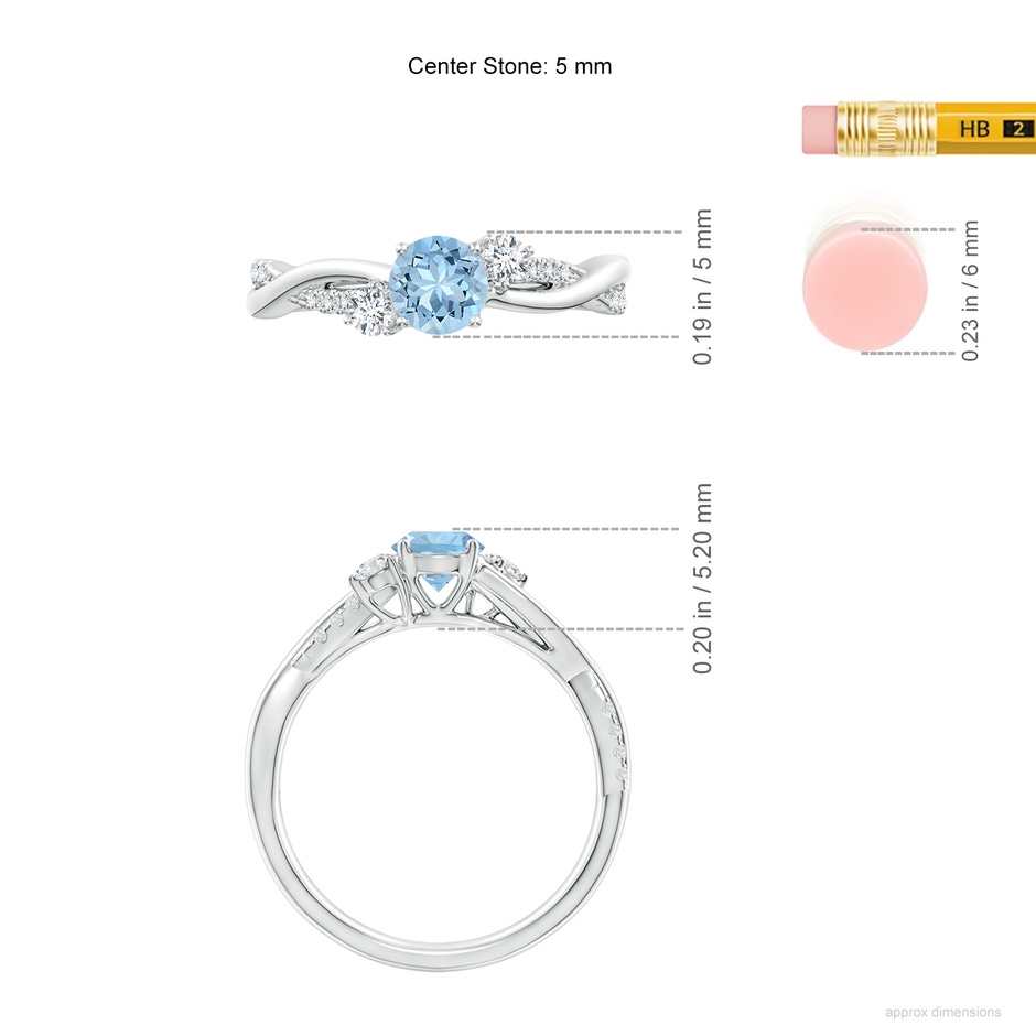5mm AAA Nature Inspired Aquamarine & Diamond Twisted Vine Ring in White Gold ruler