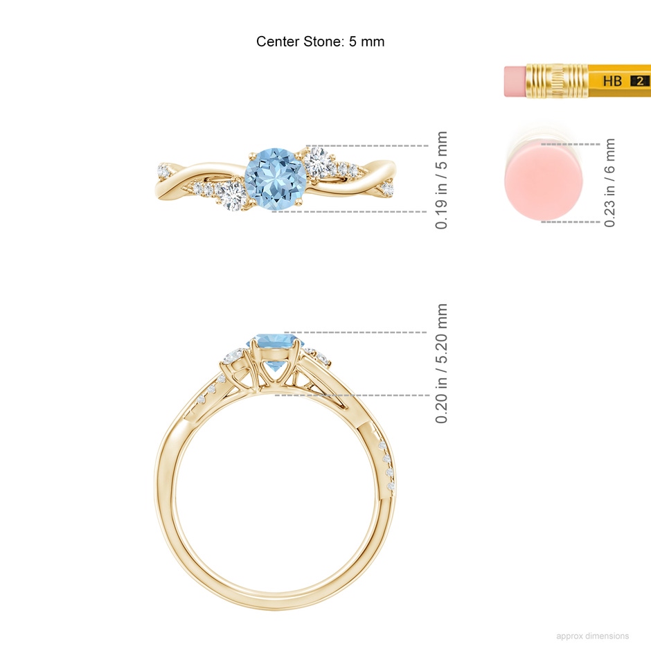 5mm AAA Nature Inspired Aquamarine & Diamond Twisted Vine Ring in Yellow Gold ruler