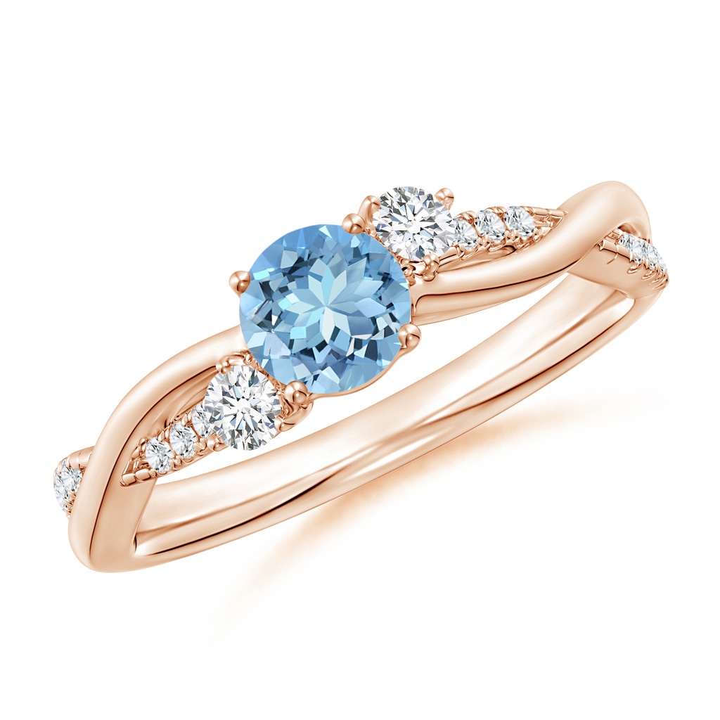 5mm AAAA Nature Inspired Aquamarine & Diamond Twisted Vine Ring in Rose Gold