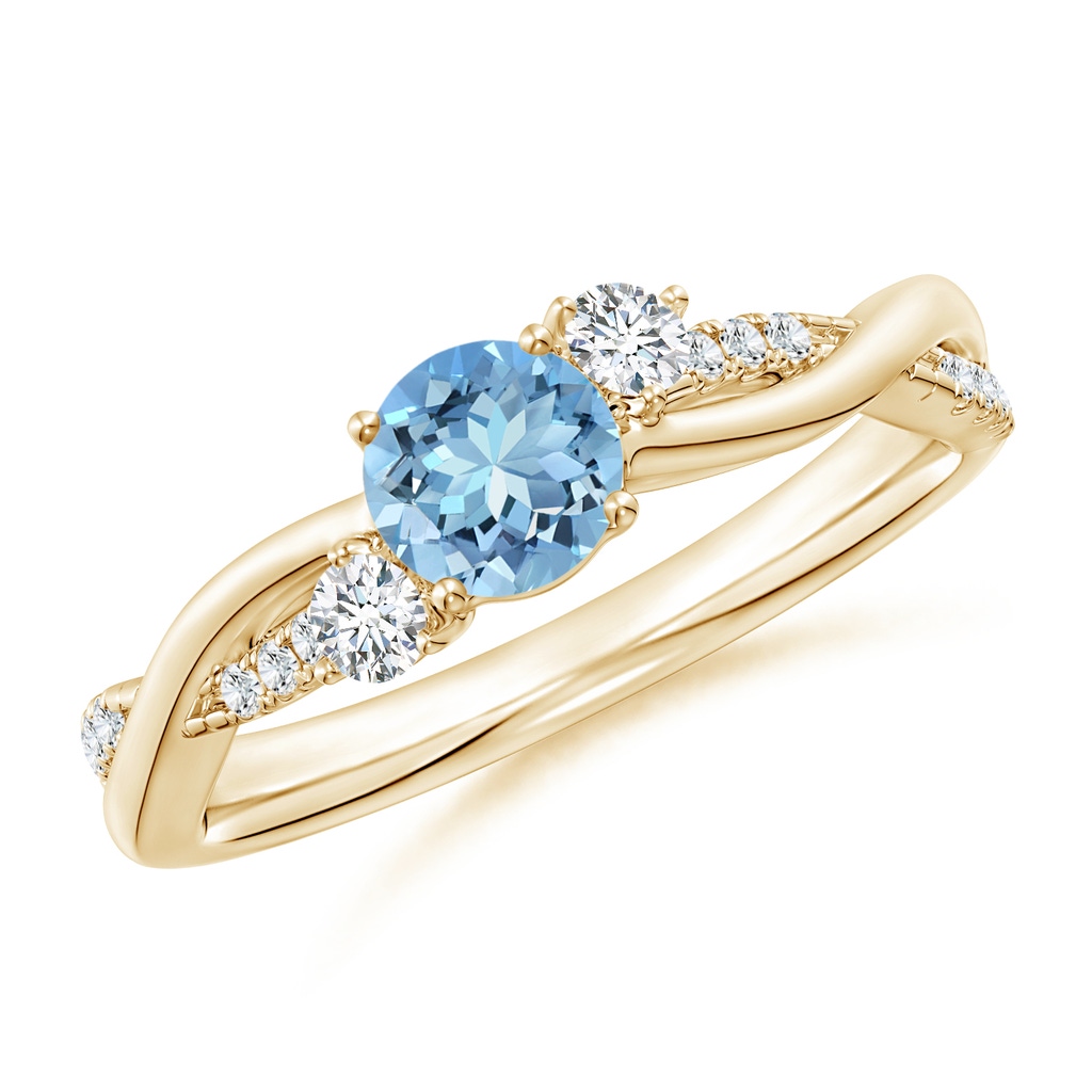 5mm AAAA Nature Inspired Aquamarine & Diamond Twisted Vine Ring in Yellow Gold