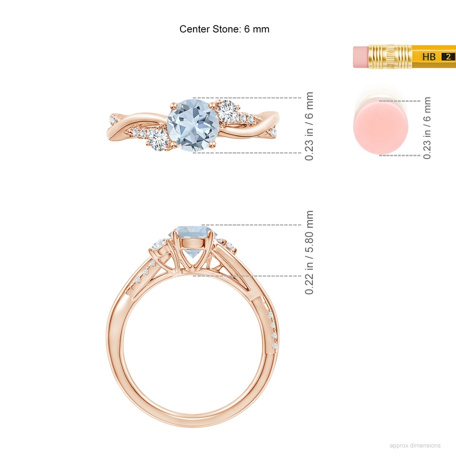 6mm A Nature Inspired Aquamarine & Diamond Twisted Vine Ring in Rose Gold ruler