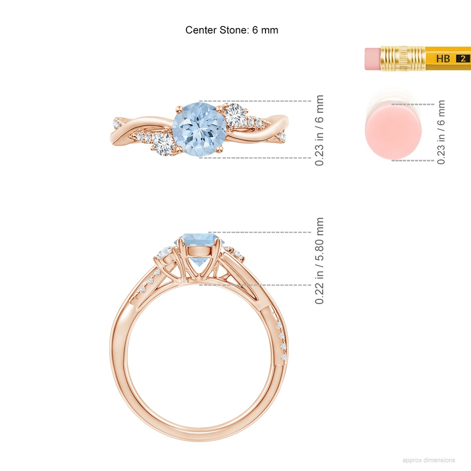 6mm AA Nature Inspired Aquamarine & Diamond Twisted Vine Ring in Rose Gold ruler