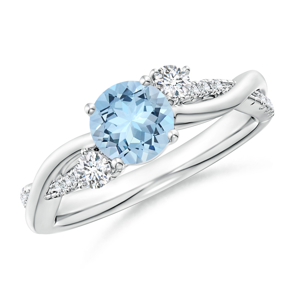 6mm AAA Nature Inspired Aquamarine & Diamond Twisted Vine Ring in White Gold