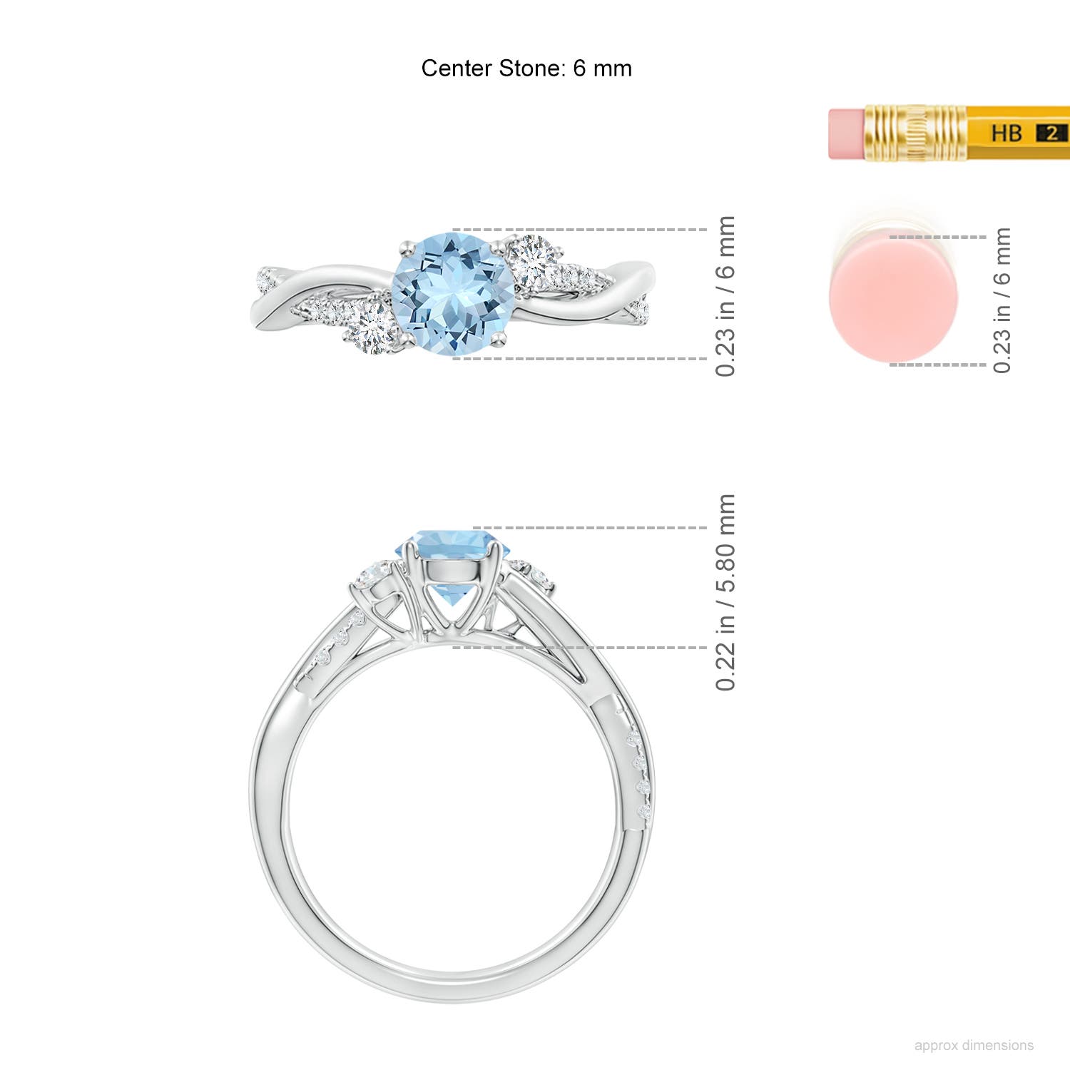 6mm AAA Nature Inspired Aquamarine & Diamond Twisted Vine Ring in White Gold - ruler