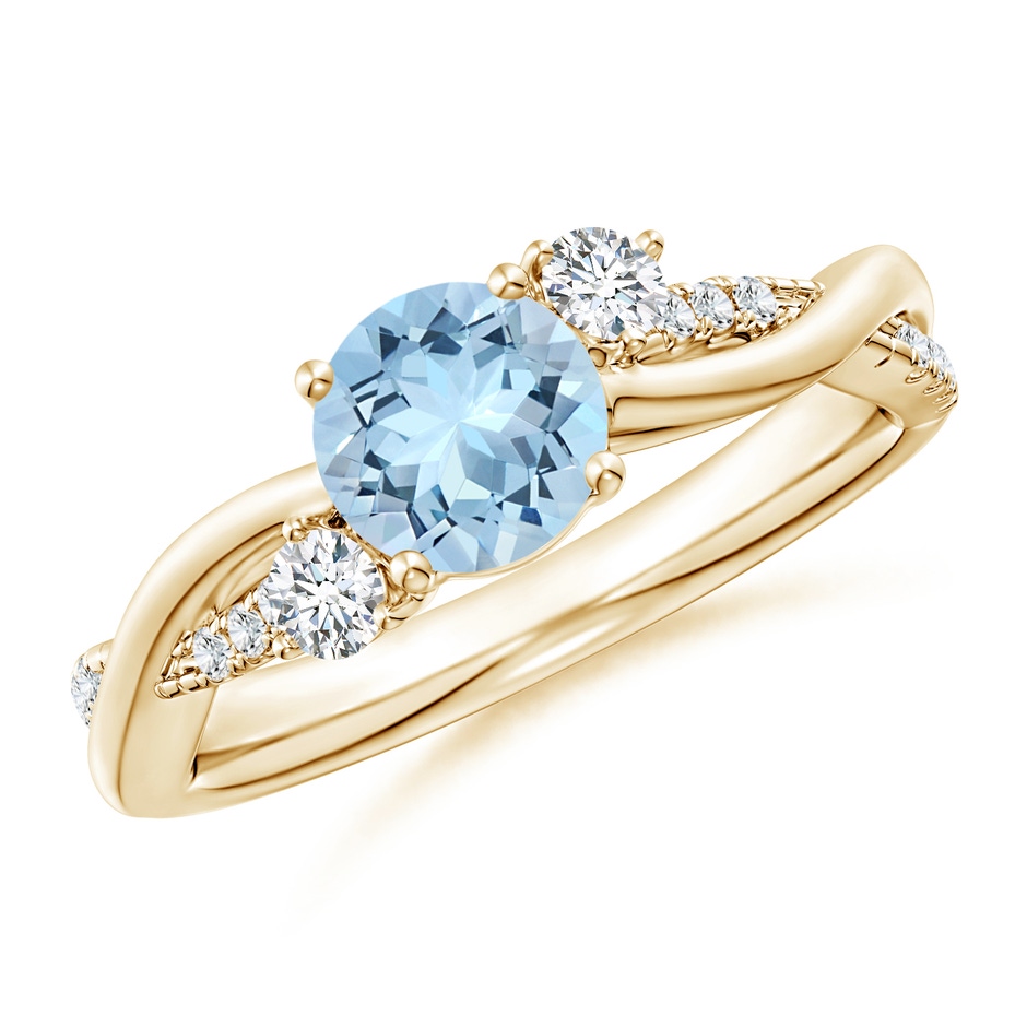 6mm AAA Nature Inspired Aquamarine & Diamond Twisted Vine Ring in Yellow Gold 