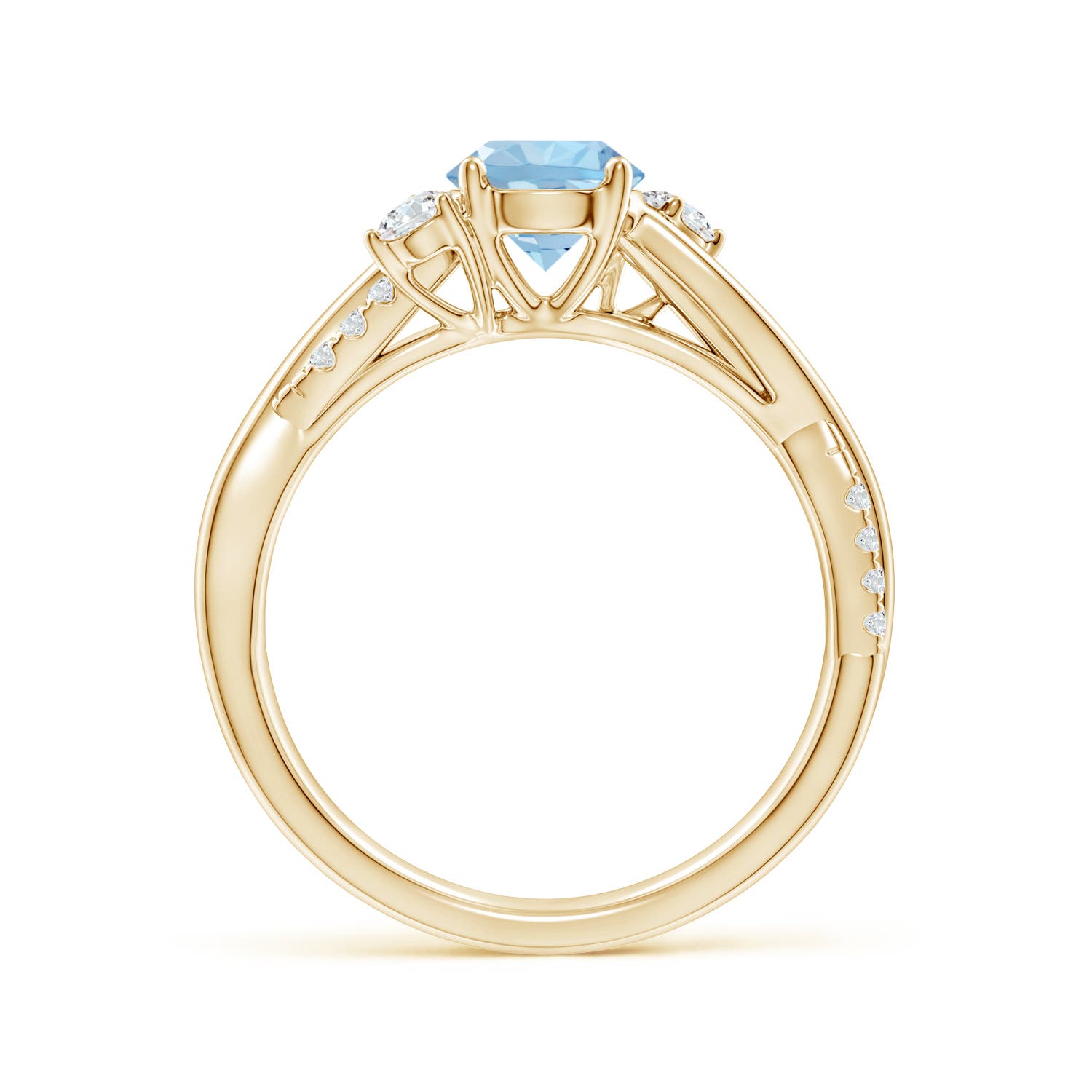 6mm AAA Nature Inspired Aquamarine & Diamond Twisted Vine Ring in Yellow Gold - side 2