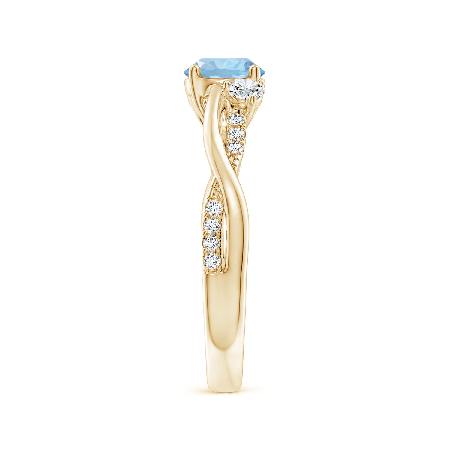 6mm AAA Nature Inspired Aquamarine & Diamond Twisted Vine Ring in Yellow Gold - side 3