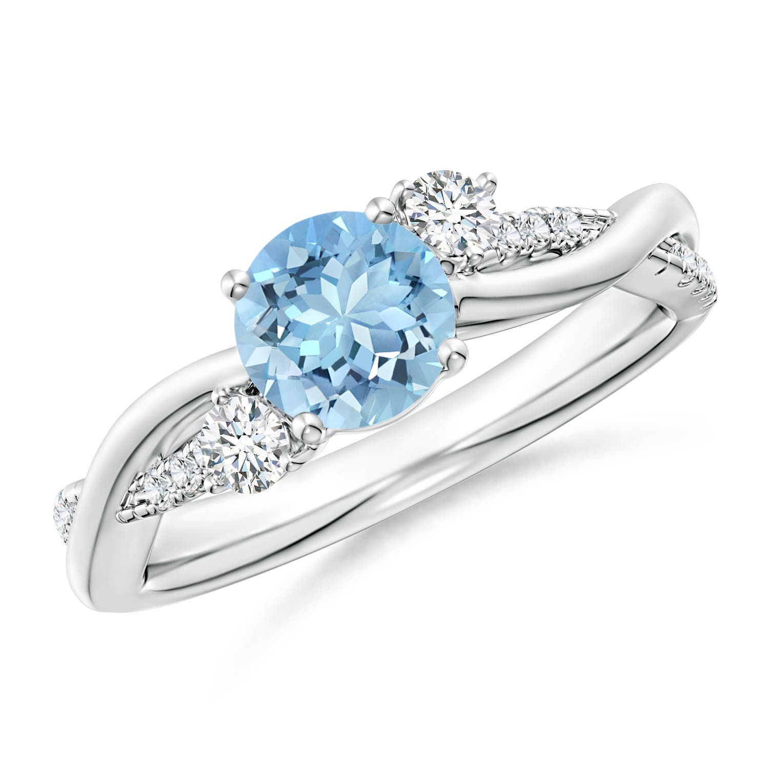 6mm AAAA Nature Inspired Aquamarine & Diamond Twisted Vine Ring in P950 Platinum