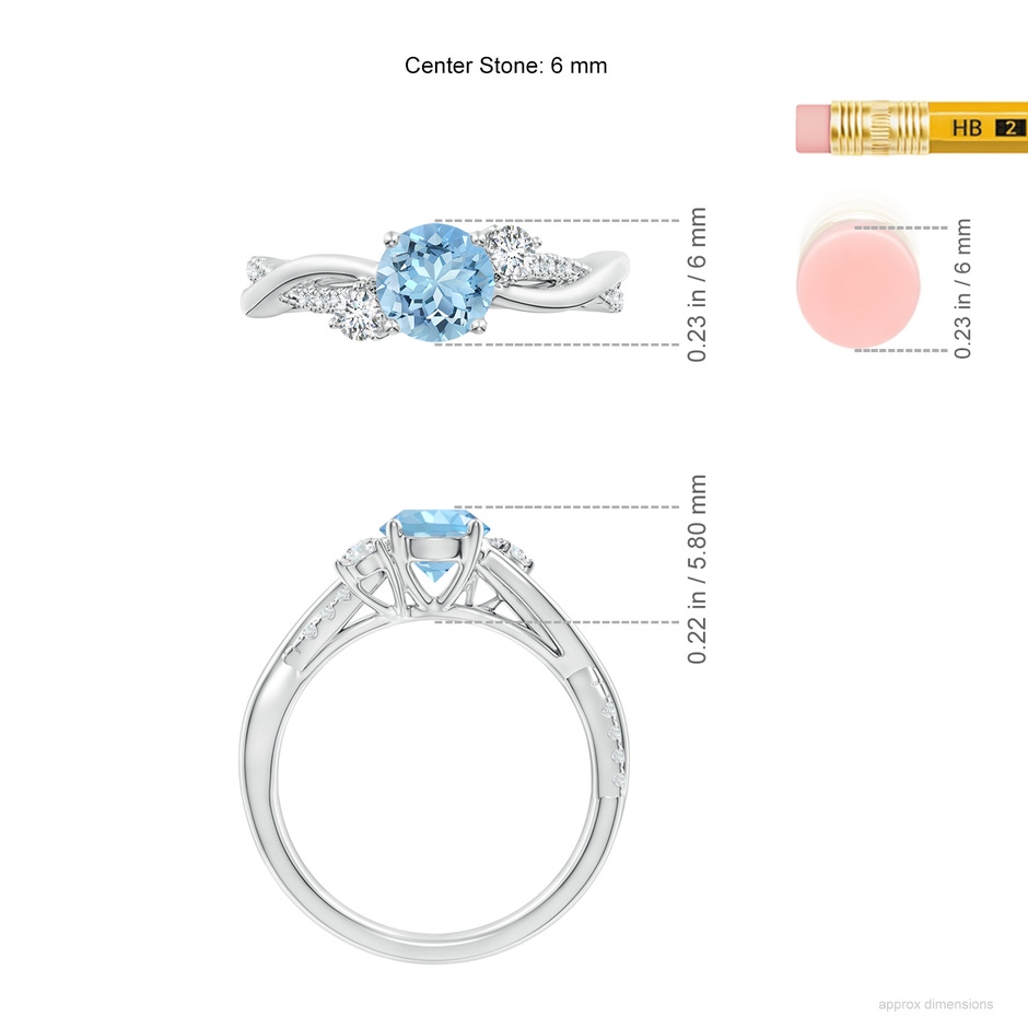 6mm AAAA Nature Inspired Aquamarine & Diamond Twisted Vine Ring in P950 Platinum ruler