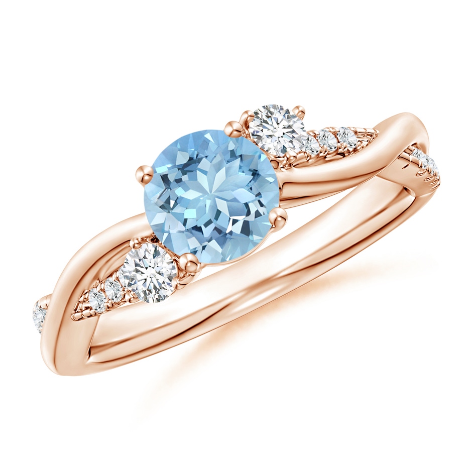 6mm AAAA Nature Inspired Aquamarine & Diamond Twisted Vine Ring in Rose Gold 