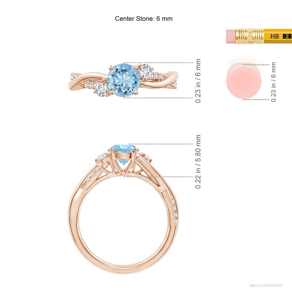 6mm AAAA Nature Inspired Aquamarine & Diamond Twisted Vine Ring in Rose Gold ruler