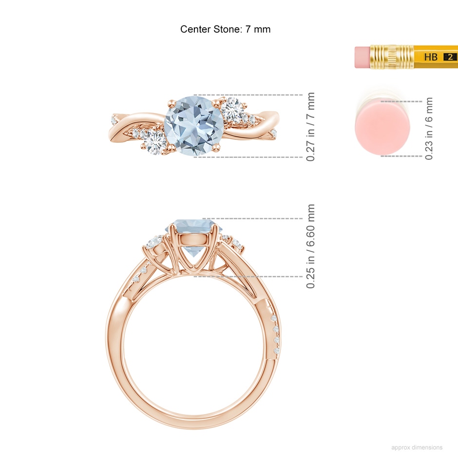 7mm A Nature Inspired Aquamarine & Diamond Twisted Vine Ring in Rose Gold ruler