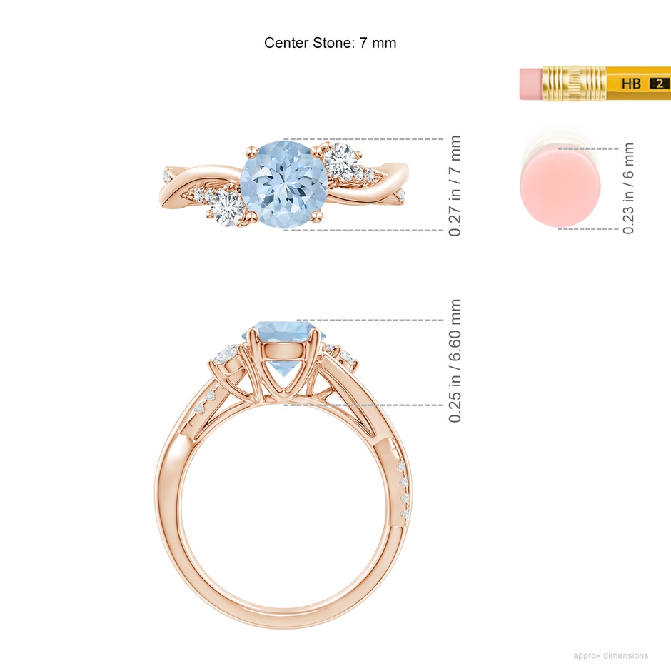 7mm AA Nature Inspired Aquamarine & Diamond Twisted Vine Ring in Rose Gold ruler