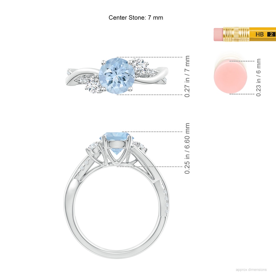 7mm AA Nature Inspired Aquamarine & Diamond Twisted Vine Ring in White Gold ruler