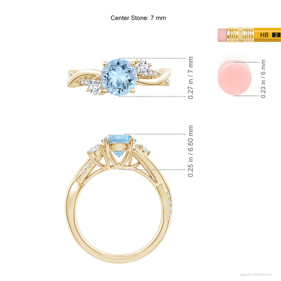 7mm AAA Nature Inspired Aquamarine & Diamond Twisted Vine Ring in Yellow Gold ruler