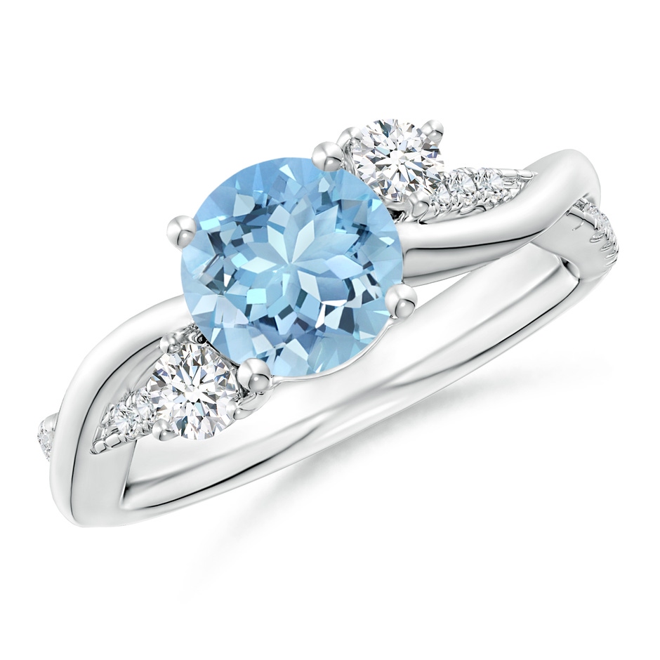 7mm AAAA Nature Inspired Aquamarine & Diamond Twisted Vine Ring in P950 Platinum 