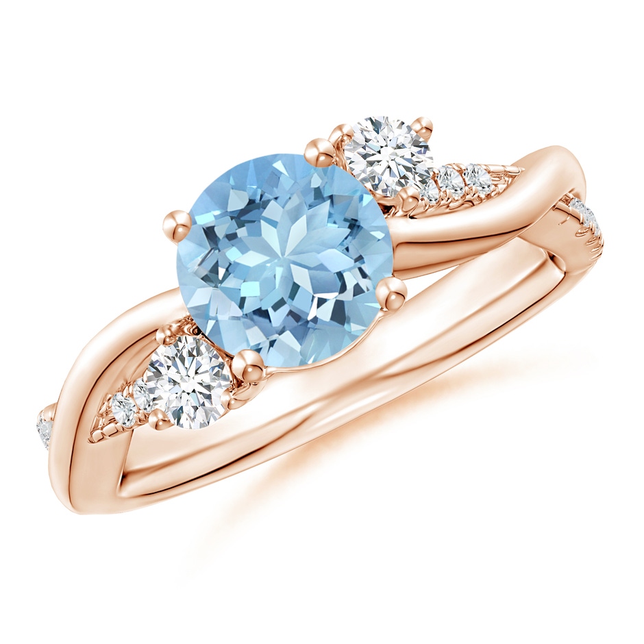 7mm AAAA Nature Inspired Aquamarine & Diamond Twisted Vine Ring in Rose Gold 