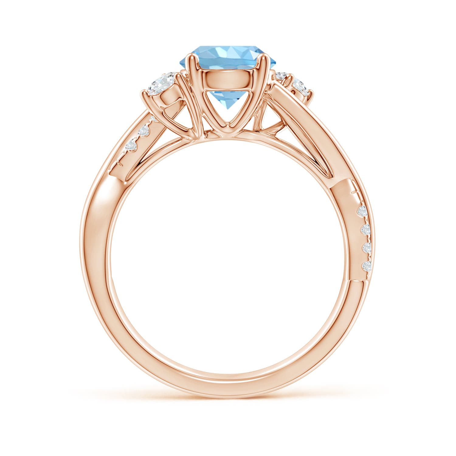 7mm AAAA Nature Inspired Aquamarine & Diamond Twisted Vine Ring in Rose Gold