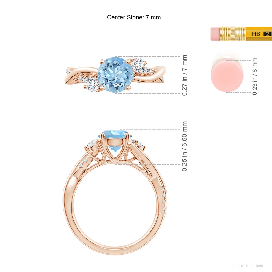 7mm AAAA Nature Inspired Aquamarine & Diamond Twisted Vine Ring in Rose Gold ruler