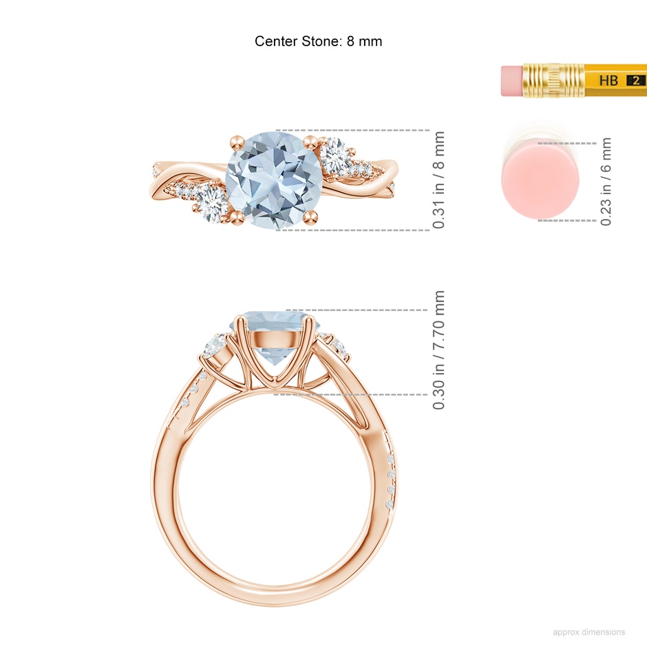 8mm A Nature Inspired Aquamarine & Diamond Twisted Vine Ring in Rose Gold ruler