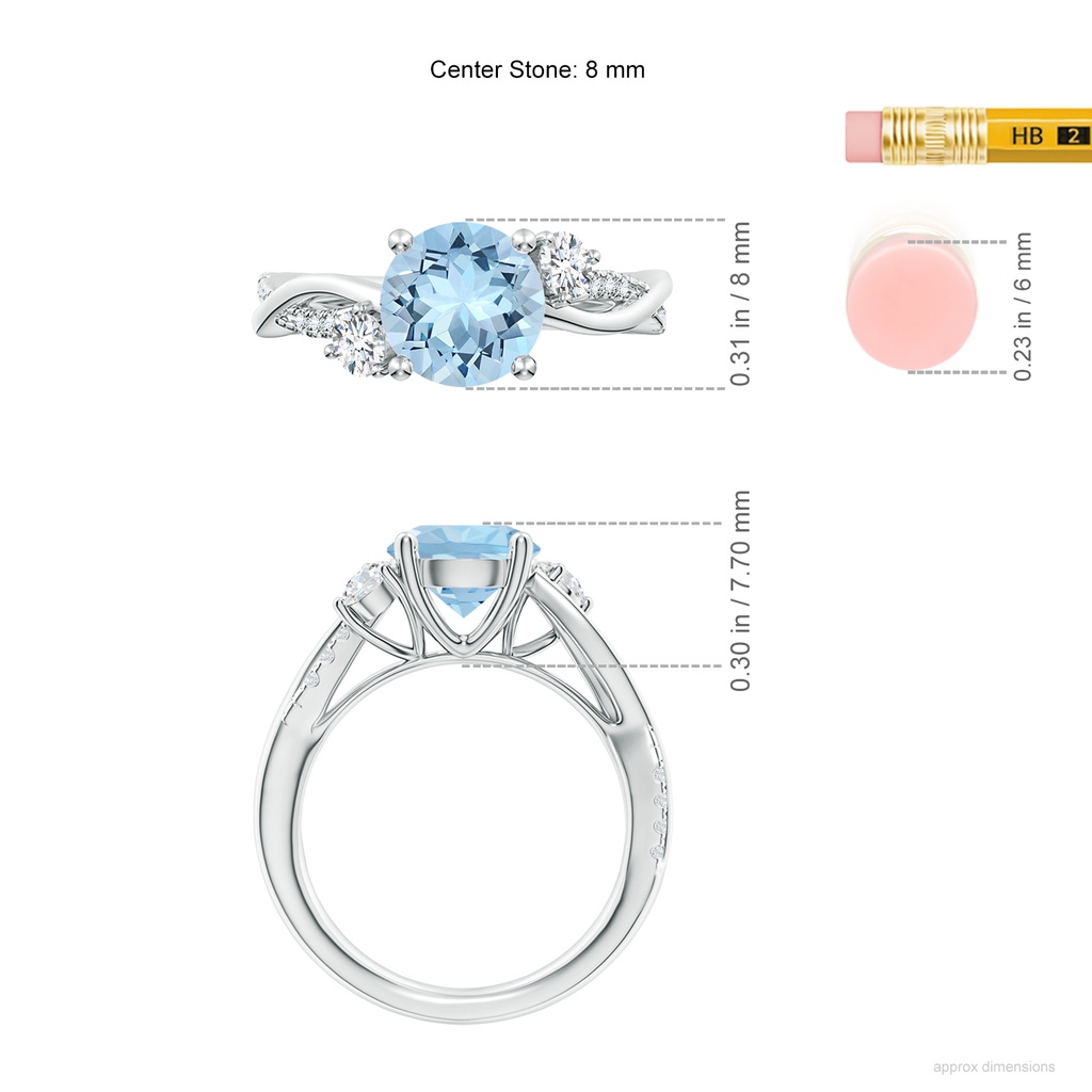 8mm AAA Nature Inspired Aquamarine & Diamond Twisted Vine Ring in White Gold ruler