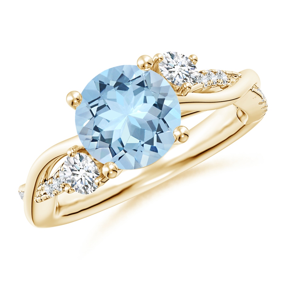 8mm AAA Nature Inspired Aquamarine & Diamond Twisted Vine Ring in Yellow Gold 