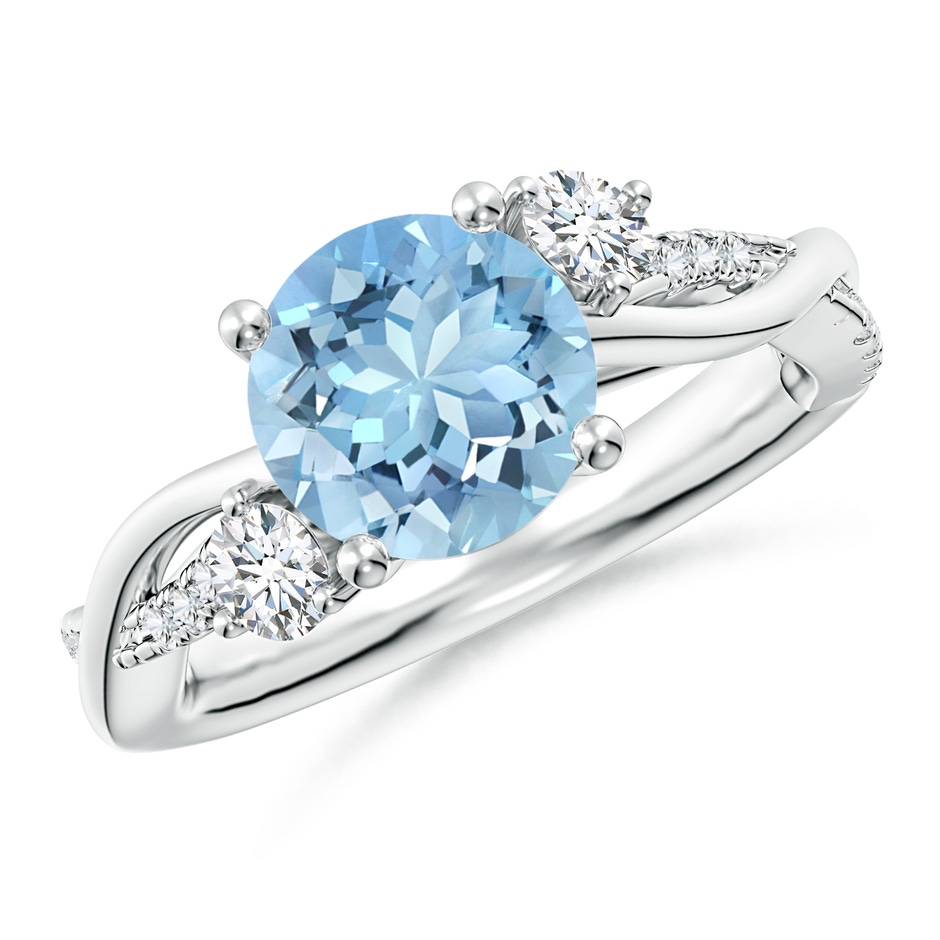 8mm AAAA Nature Inspired Aquamarine & Diamond Twisted Vine Ring in P950 Platinum 