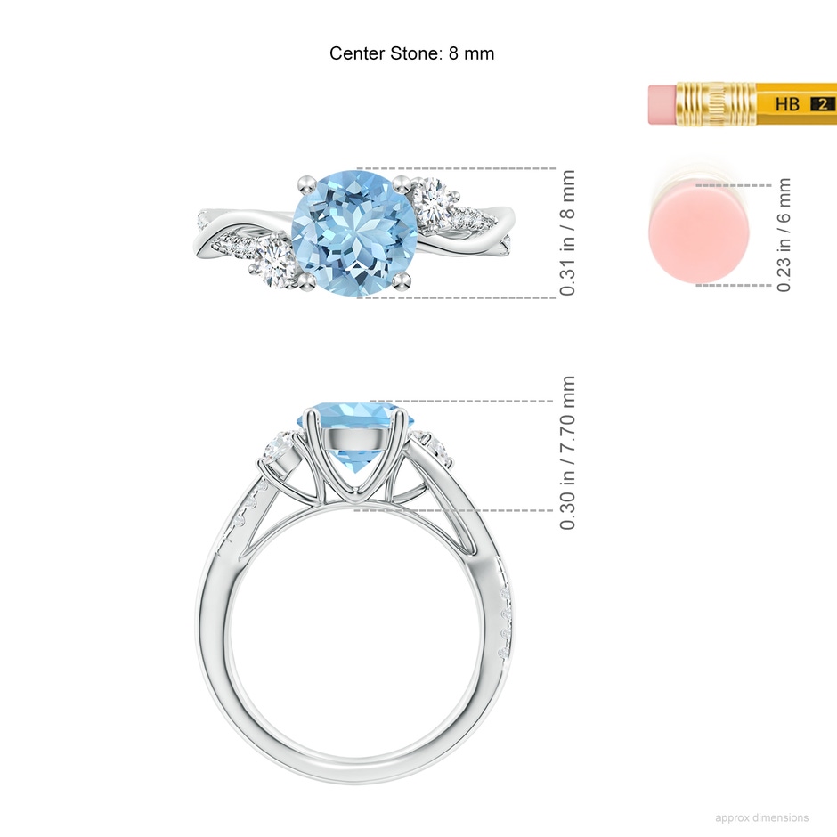 8mm AAAA Nature Inspired Aquamarine & Diamond Twisted Vine Ring in P950 Platinum ruler