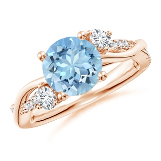 8mm AAAA Nature Inspired Aquamarine & Diamond Twisted Vine Ring in Rose Gold